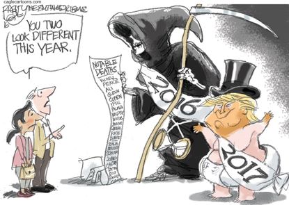 Editorial cartoon U.S. 2016 celebrity deaths Donald Trump