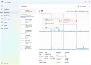 Task Manager view logical processors