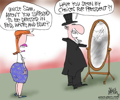 Political cartoon U.S. Uncle Sam in black