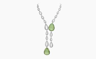 Necklace with 100 carat green beryls, pear shapes, rose-cut and briolette diamonds