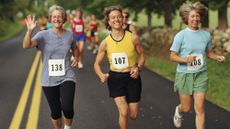 Three people running a marathon