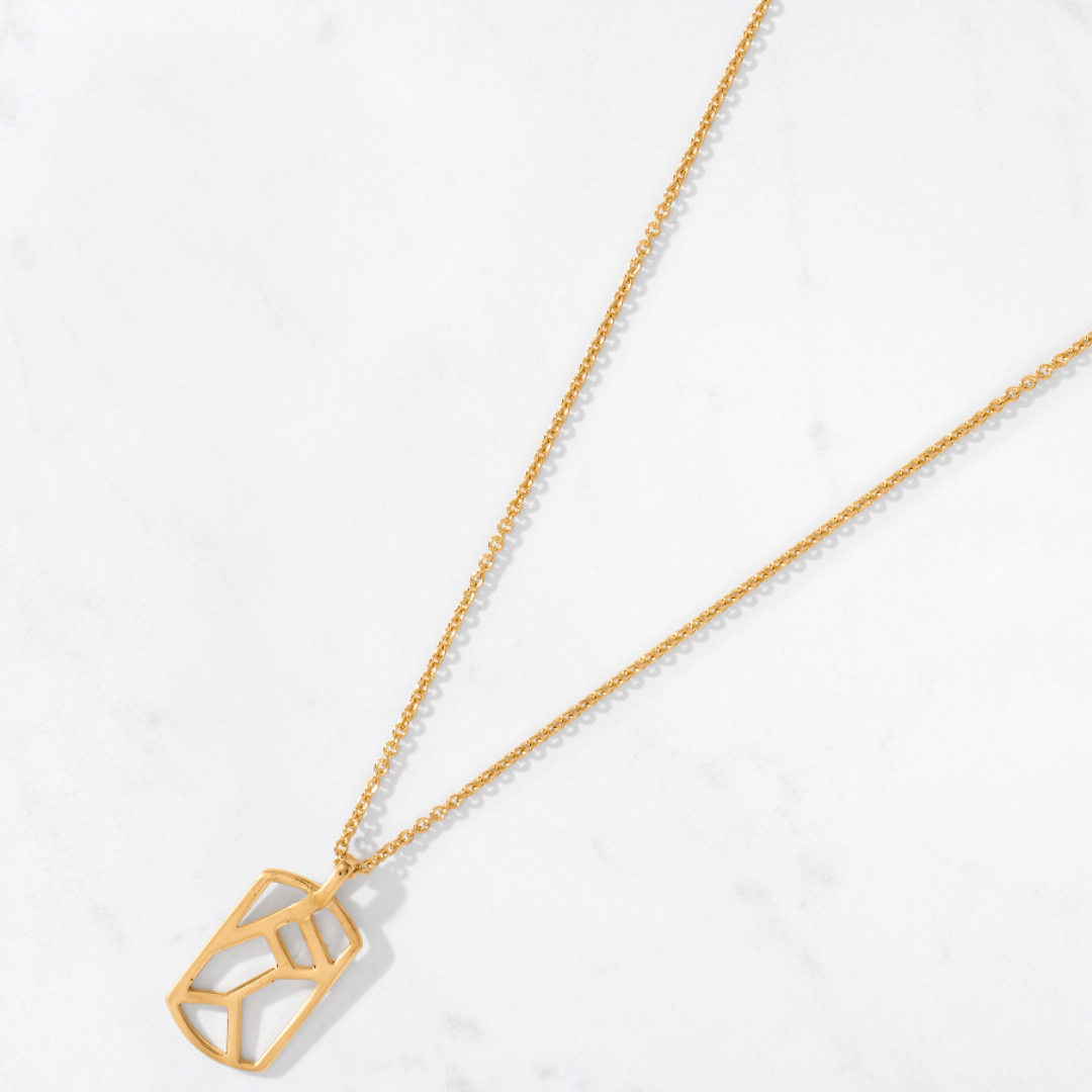 ethical jewellery: gold maze pendant on a chain