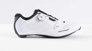 A white Bontrager Velocis Women's Cycling Shoe on a white background