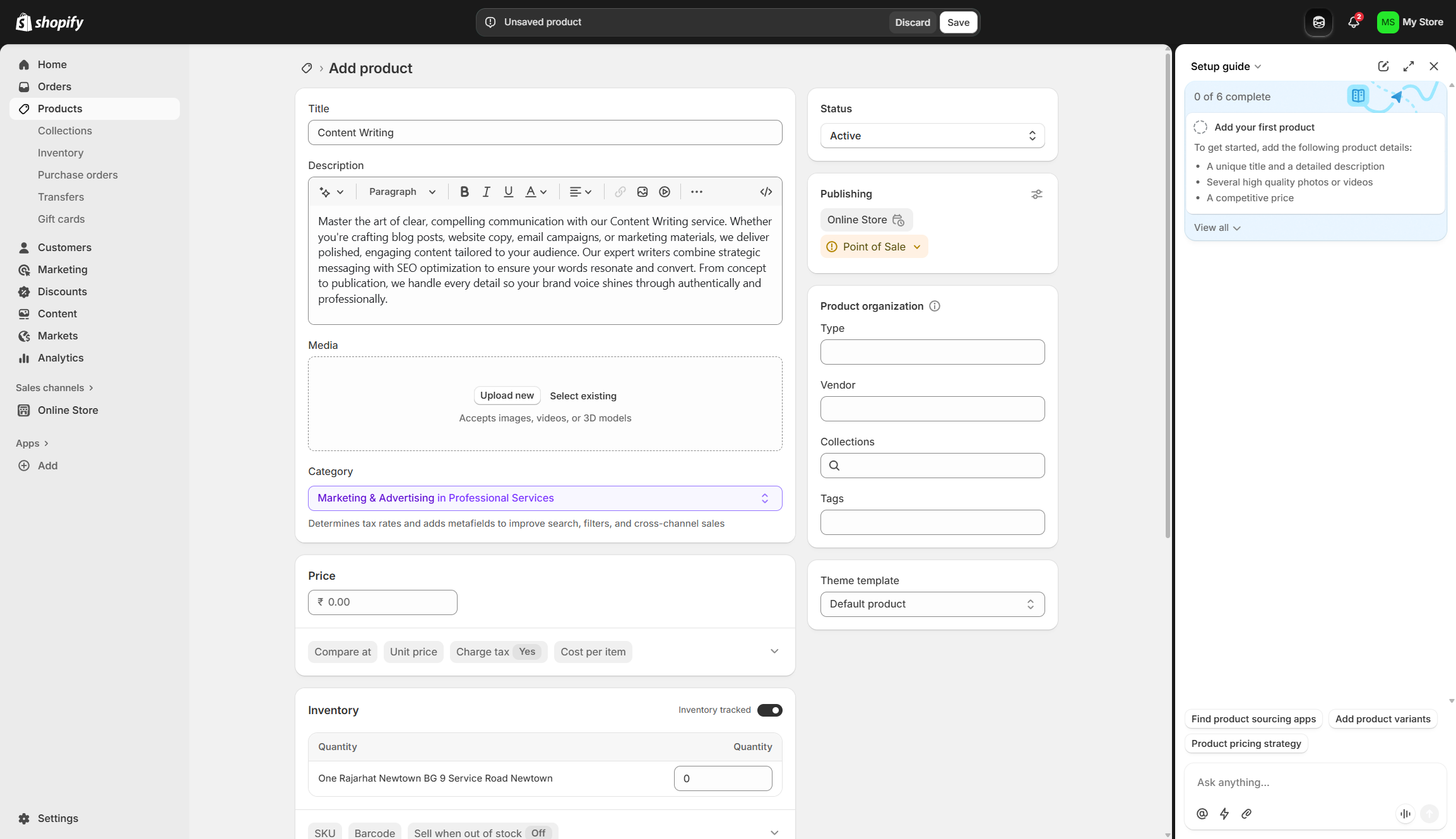 Screenshot of Shopify