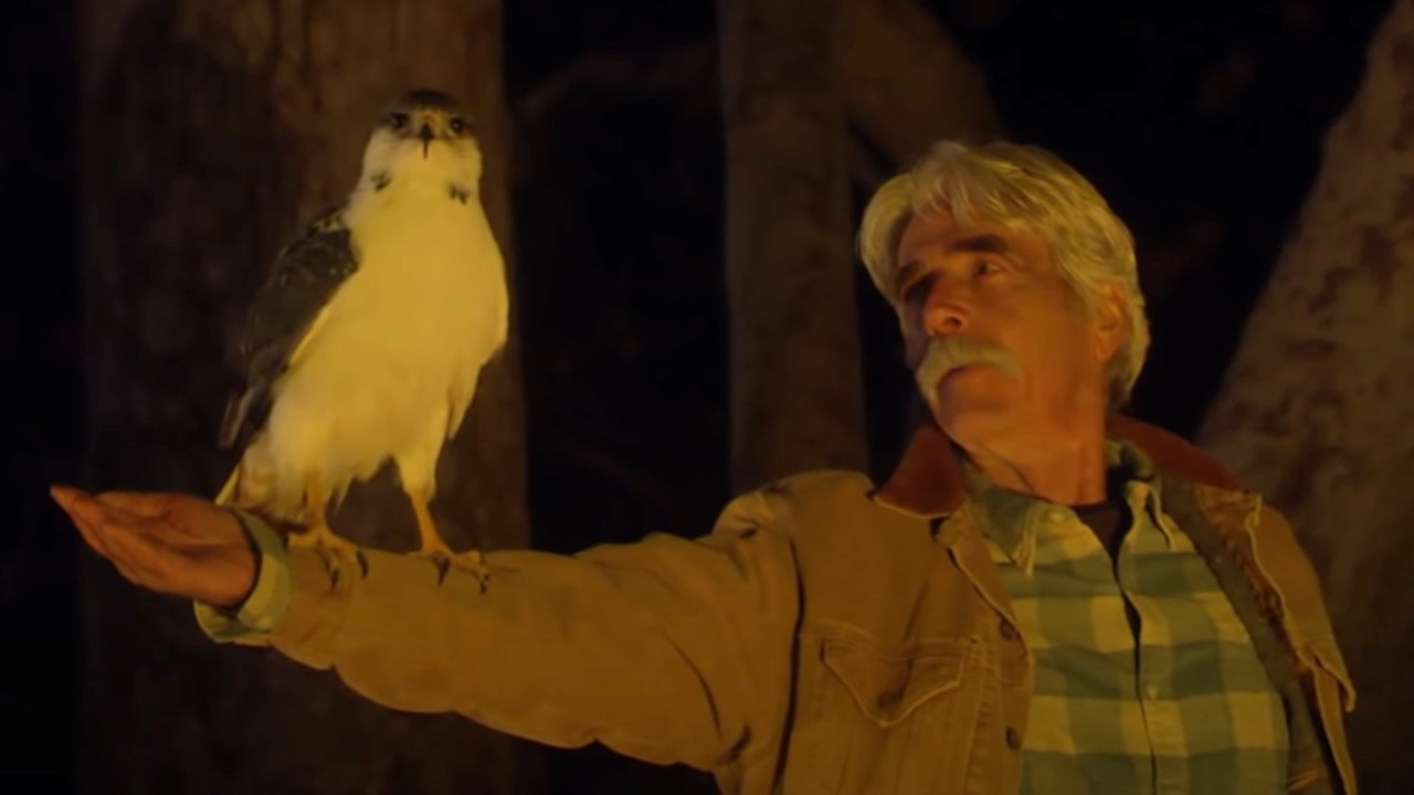 A bird landing on Sam Elliott's arm on Parks and Recreation.