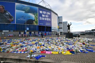 Fans left tributes to Emiliano Sala outside Cardiff’s stadium