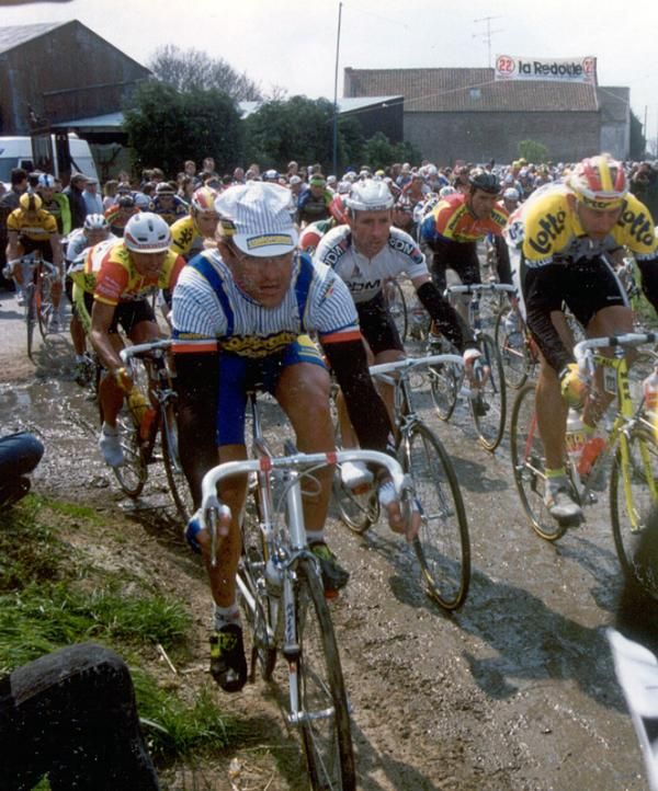 Laurent Fignon in action at the 1990 Paris-Roubaix.