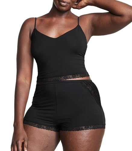 Victoria's Secret Modal Cropped Cami Set, Lingerie, Sexy Nightwear, 2 Piece Loungewear Set, Women's Sleepwear, Black (XXL)