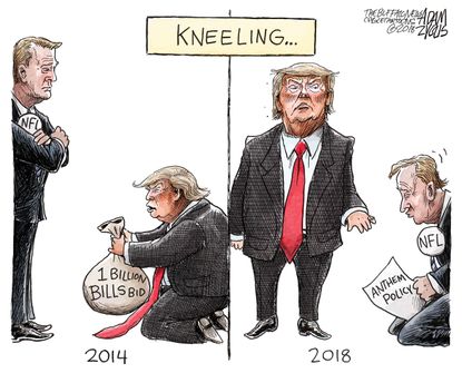 Political cartoon U.S. Trump NFL kneeling anthem Roger Goodell
