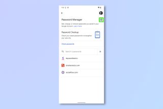 A screenshot showing the steps required to add a Google Password manager shortcut to your Android home screen