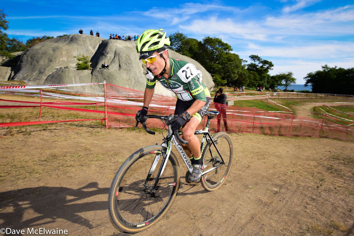 Stacey Barbossa (Midlantic Colavita) riding in front of Gloucester&rsquo;s famous big rock
