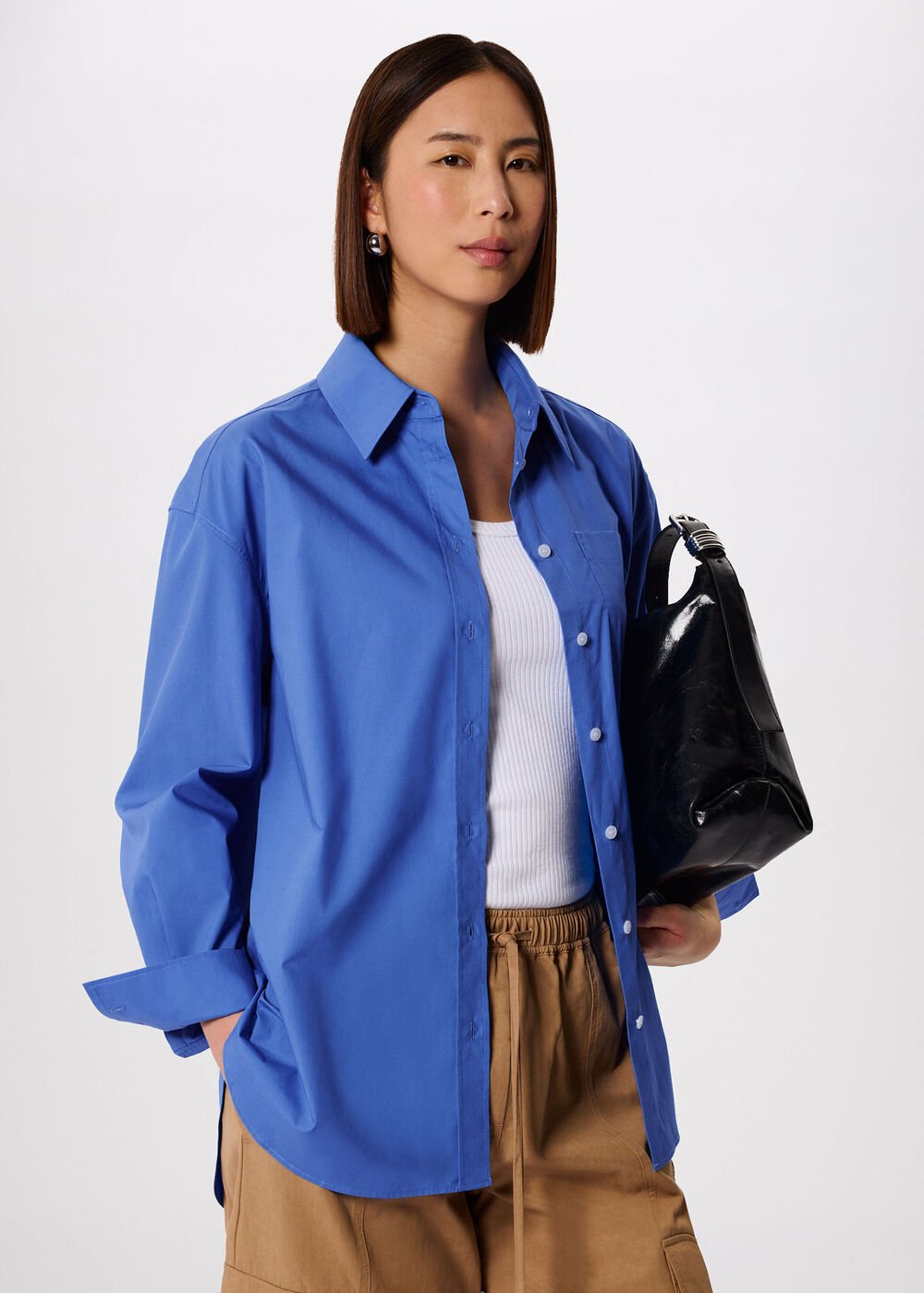 Blue Oversized Cotton Poplin Shirt
