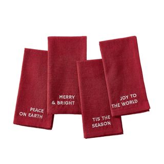 Elrene Home Holiday Sentiment Embroidered Napkins, Set of 4