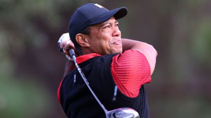 Tiger Woods takes a shot during the 2022 PNC Championship in Florida