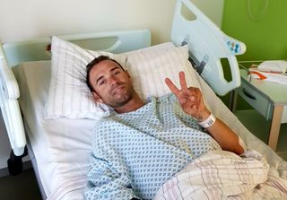 Alejandro Valverde after surgery on his fractured kneecap