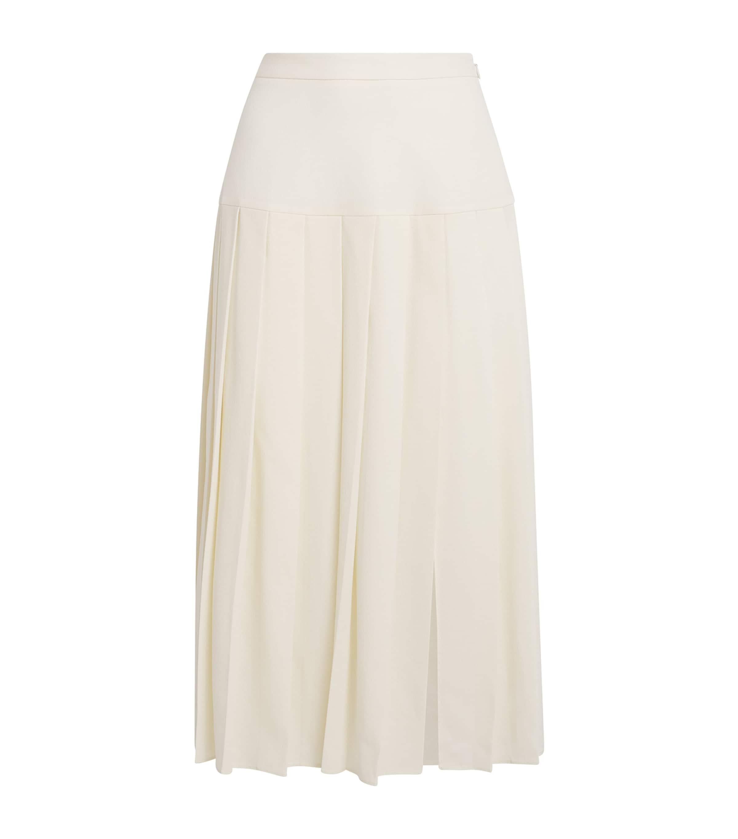 Alessandra Rich Wool Crepe Pleated Midi Skirt