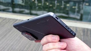 The Asus ROG Phone 9 Pro's bottom and left edges, both featuring USB-C ports