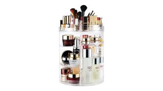The best makeup organizer with a rotating base is the adjustable Makeup Organiser