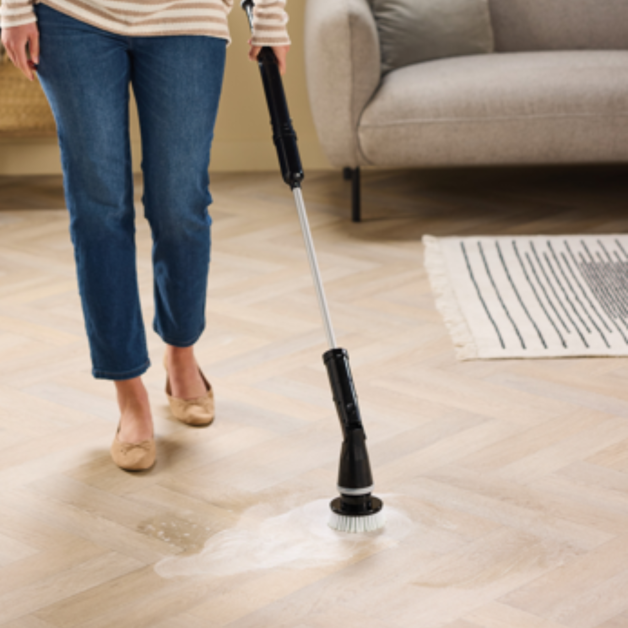 Aldi tornado brush cleaning a wood floor