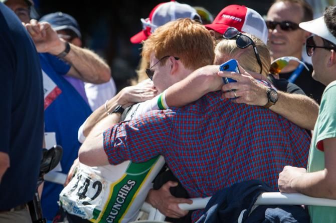 Lawson Craddock (Bontrager) gets congratulated by family after another stellar day on the road.