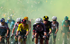 The riders battle for place on the closing kilometres on stage 2 of the Tour de France 2026