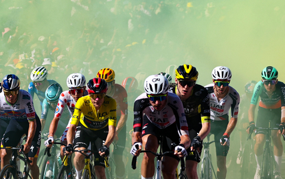 The riders battle for place on the closing kilometres on stage 2 of the Tour de France 2026