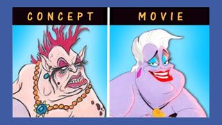 An image showing how a Disney character was supposed to look compared to the final movie version