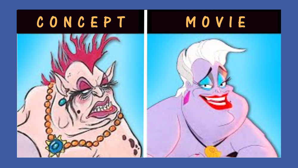 An image showing how a Disney character was supposed to look compared to the final movie version