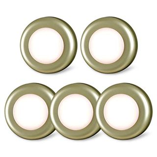 Star-Spangled 5 Pack 2.8” Push Tap Lights, Stick on Touch Puck Lights Aaa Battery Operated, Led Sticky Button Lights for Classroom, Kitchen, Under Cabinet, Closet (golden, Warm White)