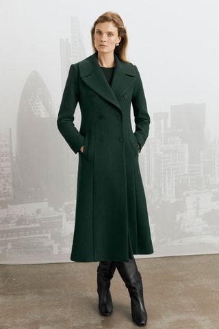 Fold Knightley Coat Dark Forest Green Wool Blend Twill