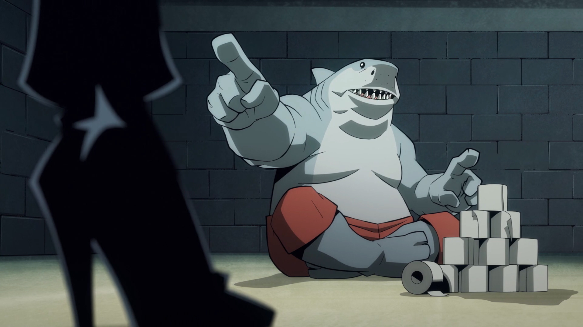 King Shark pointing at The Bride in Creature Commandos episode 7