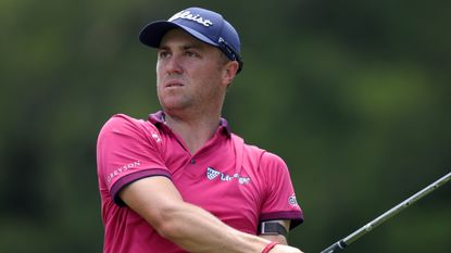 Justin Thomas plays a tee shot during the 2022 FedEx St. Jude Championship