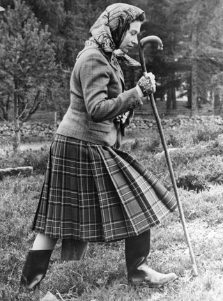 Queen Elizabeth at the North of Scotland Gun Dog Association Open Stake Retriever Trials at Balmoral Castle on October 6, 1967.