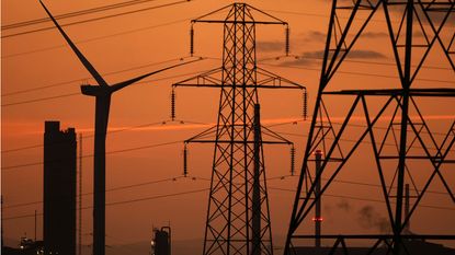 Wind turbine and electricity pylons