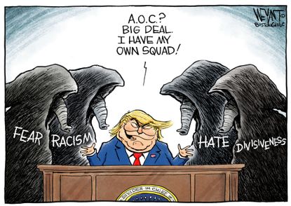 Political Cartoon U.S. Trump AOC Tweets Squad Divisive Republicans