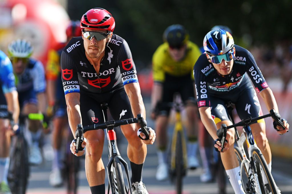 LA ROCHEENARDENNE BELGIUM JULY 24 Matteo Trentin of Italy and Tudor Pro Cycling Team crosses the finish line during the 45th Tour de Wallonie 2024 Stage 3 a 19263km stage from Arlon to La RocheenArdenne on July 24 2024 in La RocheenArdenne Belgium Photo by Luc ClaessenGetty Images