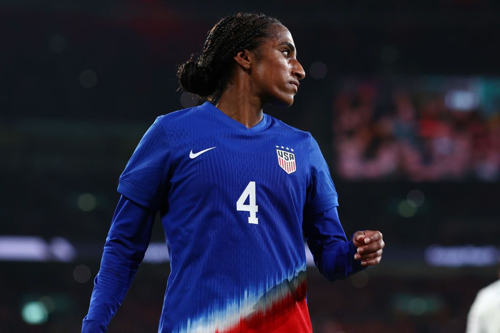 Naomi Girma of USA during the Women&#039;s international friendly between England and the USA at Wembley Stadium on November 30, 2024 in London, England.