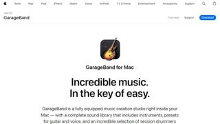 Website screenshot for GarageBand.