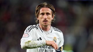 Luka Modric of Real Madrid looks on ahead of the Real Madrid vs Mallorca Supercopa semi-final 