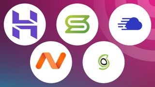 Logos of the best cheap web hosts on a radar background