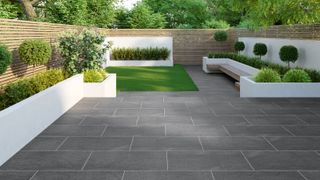 contemporary landscaping scheme with white rendered borders