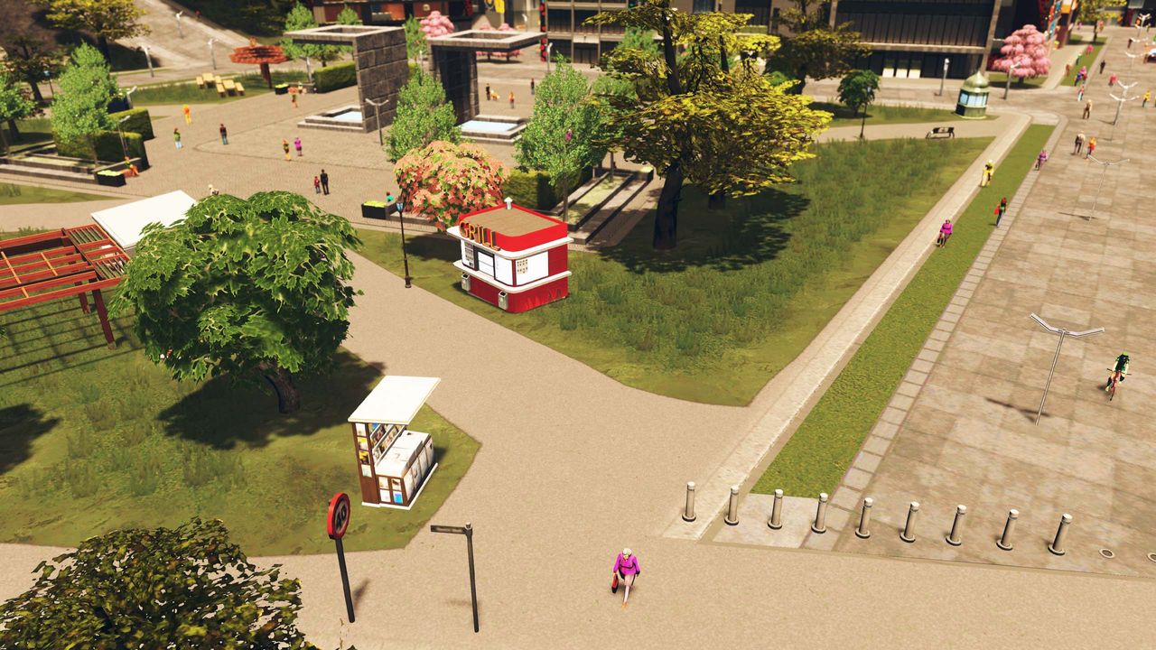 An image of a pedestrian street from Cities: Skylines