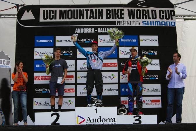 The junior men's podium at the Andorra World Cup