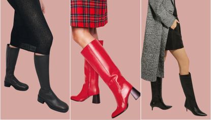 flat lay image of three pairs of knee high boots