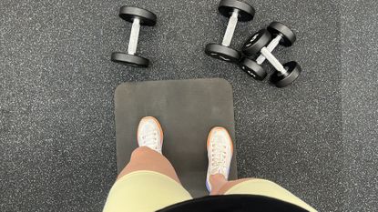 Dumbbells on a gym floor