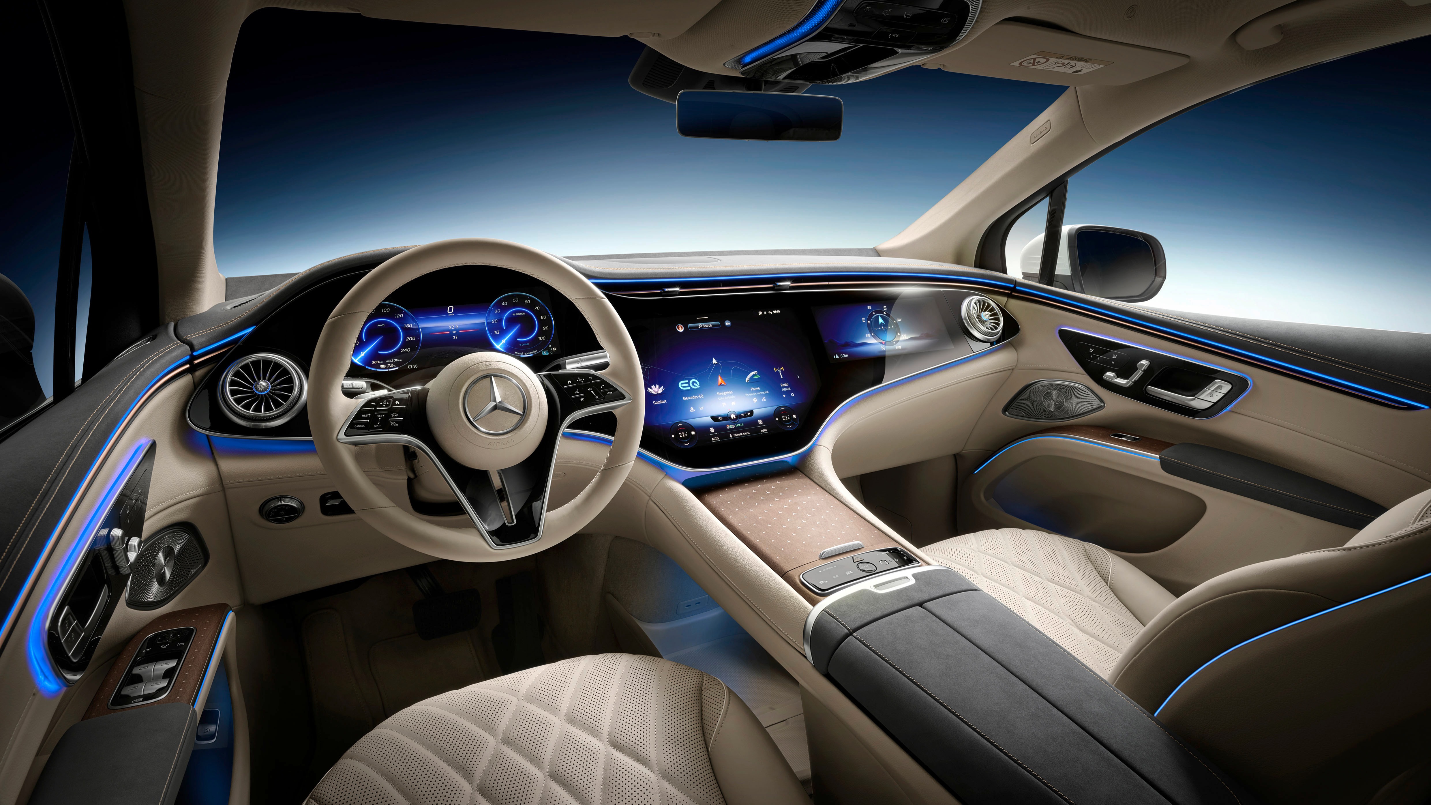 The interior of the Mercedes EQS SUV