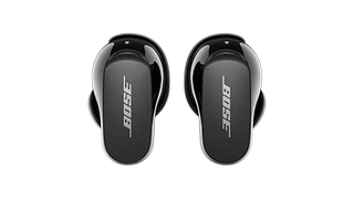 The Bose QuietComfort Earbuds 2 in black showing the Bose logo on the stems