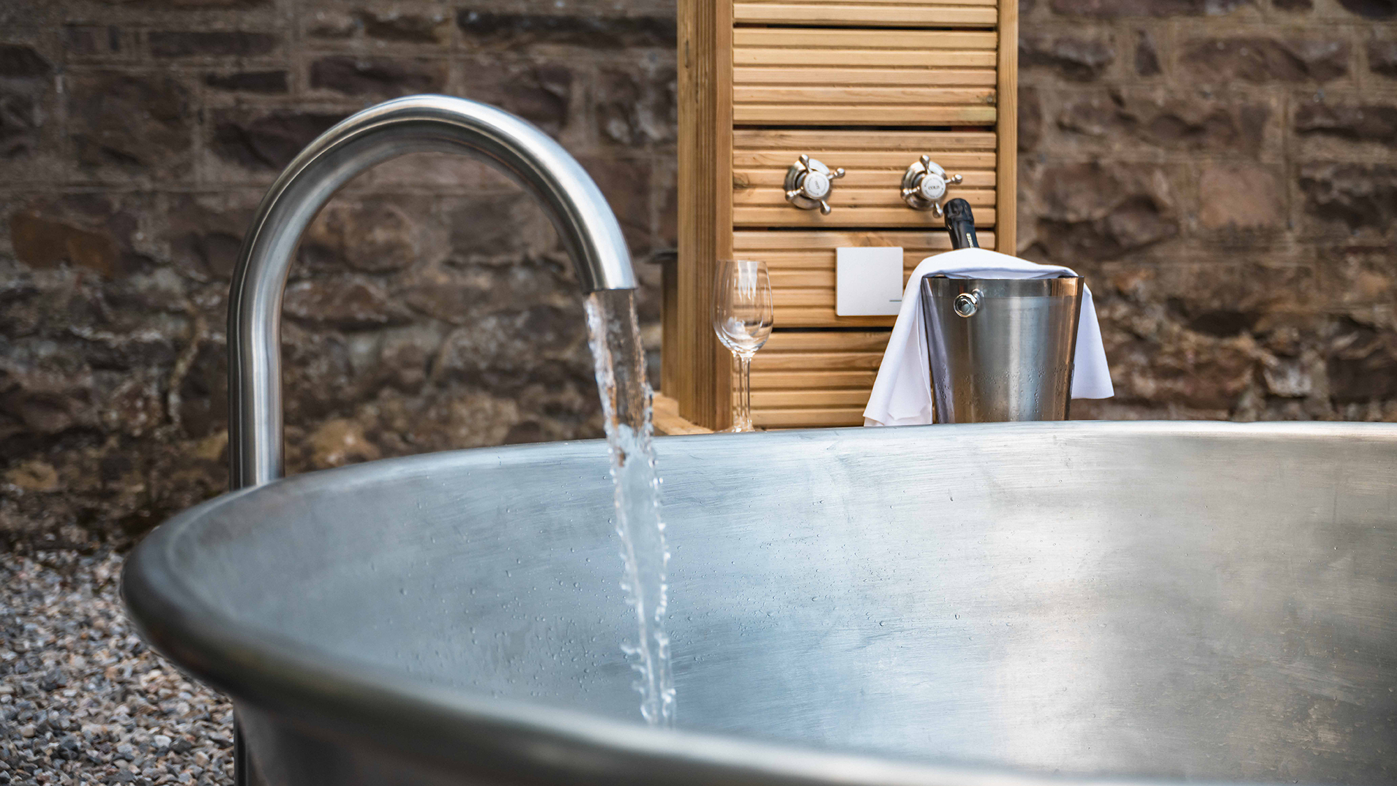 Bath tub and champagne at The Torridon.