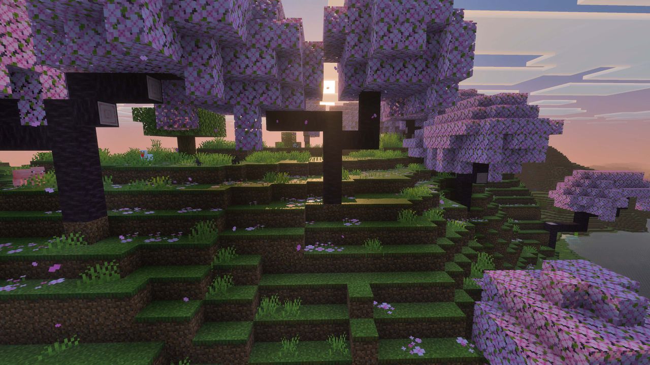 Screenshot of Minecraft's "Vibrant Visuals" upgrade toggled on and off.