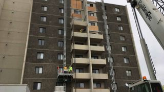 The balcony removal project gets underway in Fargo, N.D.